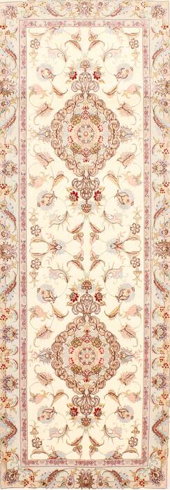 Tabriz Beige Runner Hand Knotted 210 X 82  Area Rug 254-29734 Image 0
