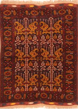 Kunduz Red Square Hand Knotted 3'6" X 4'2"  Area Rug 100-29855