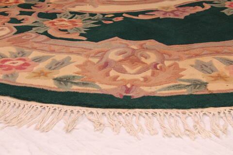 Aubusson Green Oval Machine Made 86 X 106  Area Rug 400-30828 Image 7
