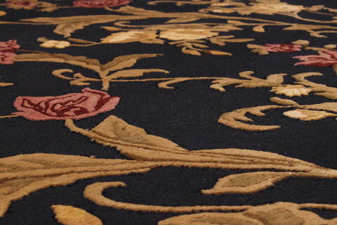 Indo-Tibetan Black Hand Knotted 94 X 121  Area Rug 301-30832 Image 1