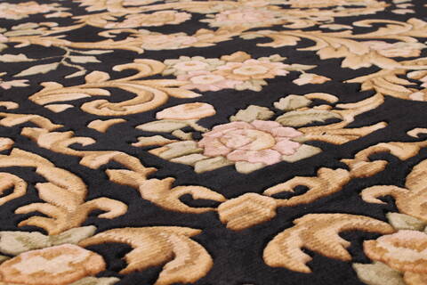 Indo-Tibetan Black Hand Knotted 91 X 118  Area Rug 301-30838 Image 2
