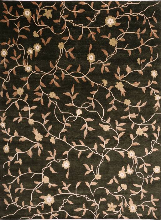 Indo-Tibetan Green Hand Knotted 89 X 119  Area Rug 301-30839 Image 0