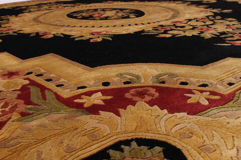 Indo-Tibetan Black Hand Knotted 90 X 119  Area Rug 301-30854 Image 3