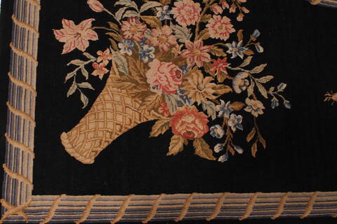 Asian Inspired Black Hand Knotted 90 X 120  Area Rug 301-30864 Image 2