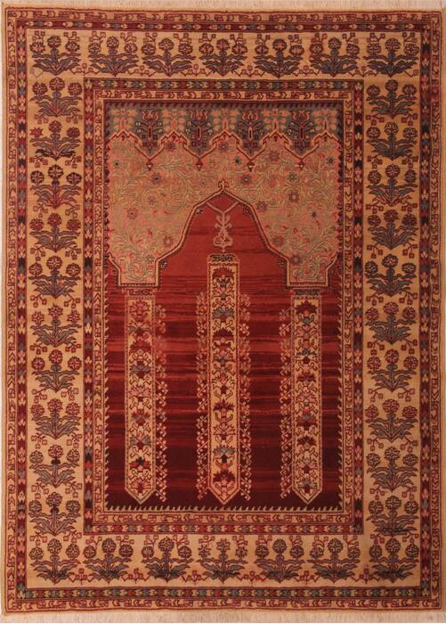 Hereke Red Hand Knotted 47 X 65  Area Rug 400-74445 Image 0