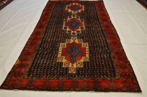 Hamedan Blue Runner Hand Knotted 50 X 118  Area Rug 100-74718 Image 2