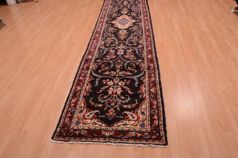 Hamedan Black Runner Hand Knotted 29 X 1310  Area Rug 100-74876 Image 9
