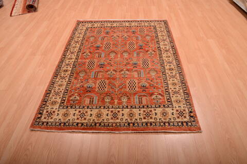 Chobi Orange Hand Knotted 41 X 59  Area Rug 100-75237 Image 1