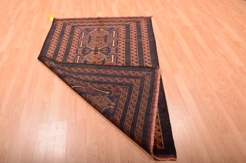 Baluch Blue Runner Hand Knotted 36 X 67  Area Rug 100-75458 Image 3