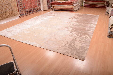 Modern Beige Hand Knotted 1111 X 1410  Area Rug 100-75841 Image 26