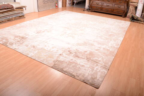 Modern Beige Hand Knotted 1111 X 1410  Area Rug 100-75841 Image 9