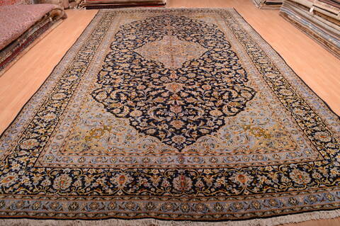 Kashan Blue Hand Knotted 98 X 175  Area Rug 100-75971 Image 1