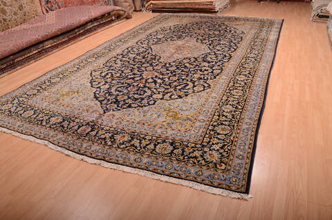 Kashan Blue Hand Knotted 98 X 175  Area Rug 100-75971 Image 2