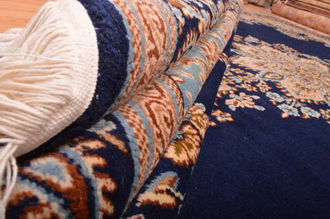 Kerman Blue Hand Knotted 910 X 137  Area Rug 100-75980 Image 1