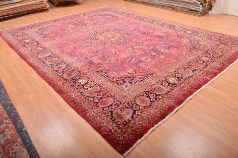 Mashad Red Hand Knotted 102 X 131  Area Rug 100-75985 Image 3
