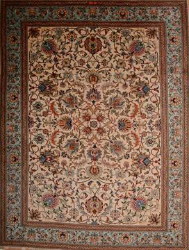 Persian Tabriz Beige Rectangle 10x13 ft Wool Carpet 76013