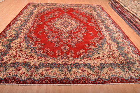 Hamedan Red Hand Knotted 106 X 138  Area Rug 100-76014 Image 4