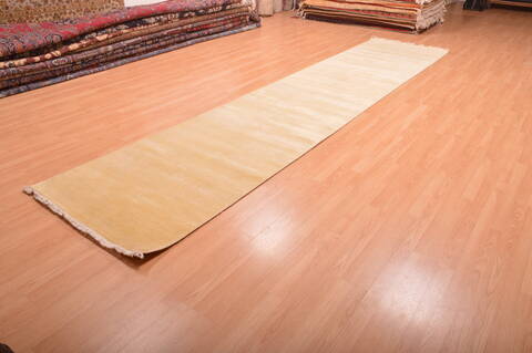 Modern Beige Runner Hand Knotted 34 X 155  Area Rug 100-76047 Image 2