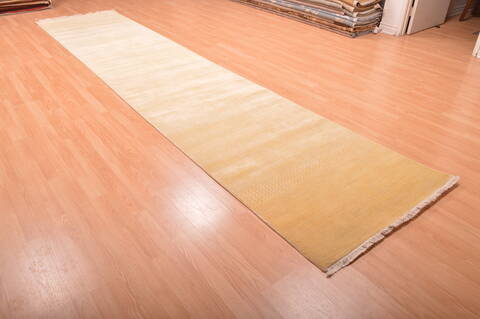 Modern Beige Runner Hand Knotted 34 X 155  Area Rug 100-76047 Image 4