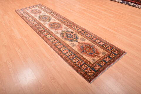Chobi Beige Runner Hand Knotted 211 X 92  Area Rug 100-76190 Image 6