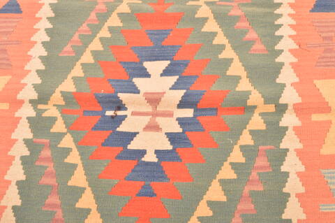 Kilim Green Hand Knotted 311 X 59  Area Rug 100-76442 Image 2