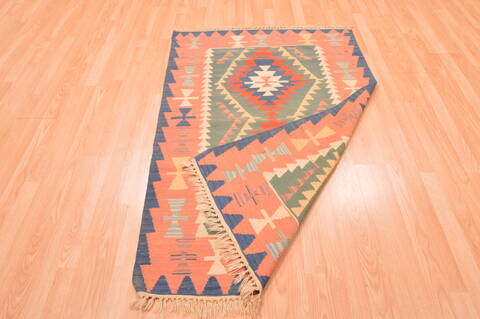 Kilim Green Hand Knotted 311 X 59  Area Rug 100-76442 Image 4