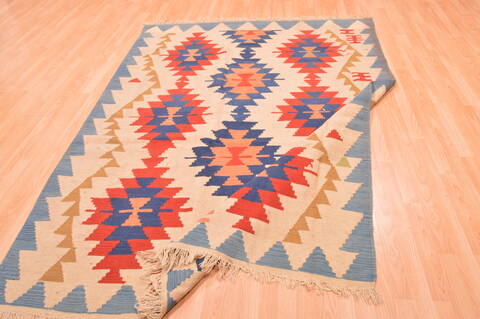 Kilim Blue Hand Knotted 51 X 83  Area Rug 100-76448 Image 1