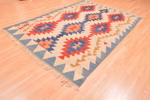 Kilim Blue Hand Knotted 51 X 83  Area Rug 100-76448 Image 5