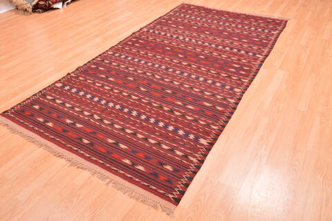 Kilim Red Runner Hand Knotted 410 X 98  Area Rug 100-76449 Image 2