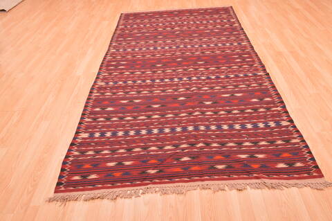 Kilim Red Runner Hand Knotted 410 X 98  Area Rug 100-76449 Image 3