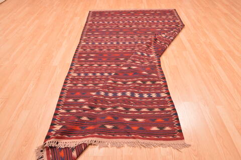 Kilim Red Runner Hand Knotted 410 X 98  Area Rug 100-76449 Image 5
