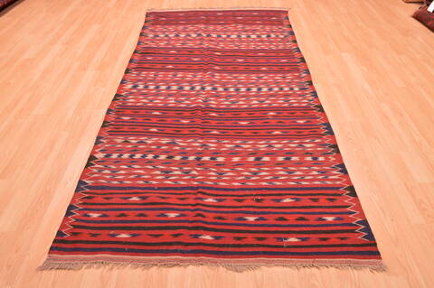 Kilim Red Runner Hand Knotted 45 X 91  Area Rug 100-76454 Image 1