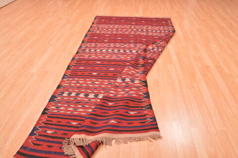 Kilim Red Runner Hand Knotted 45 X 91  Area Rug 100-76454 Image 4