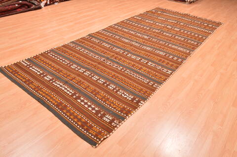 Kilim Brown Runner Flat Woven 410 X 120  Area Rug 100-76549 Image 2