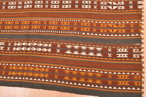 Kilim Brown Runner Flat Woven 410 X 120  Area Rug 100-76549 Image 3