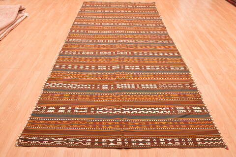 Kilim Brown Runner Flat Woven 410 X 120  Area Rug 100-76549 Image 4