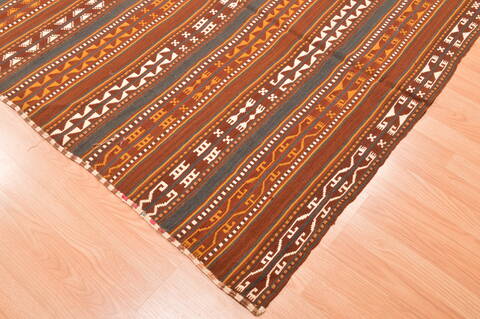 Kilim Brown Runner Flat Woven 410 X 120  Area Rug 100-76549 Image 5