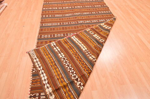 Kilim Brown Runner Flat Woven 410 X 120  Area Rug 100-76549 Image 7