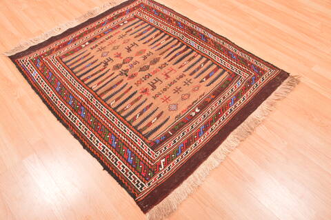 Kilim Red Square Hand Knotted 33 X 33  Area Rug 100-76564 Image 4