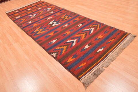 Kilim Red Runner Hand Knotted 42 X 107  Area Rug 100-89789 Image 1