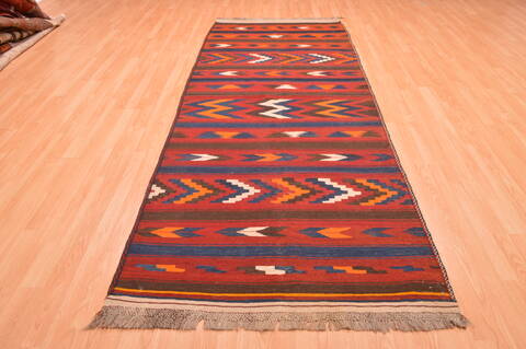 Kilim Red Runner Hand Knotted 42 X 107  Area Rug 100-89789 Image 2