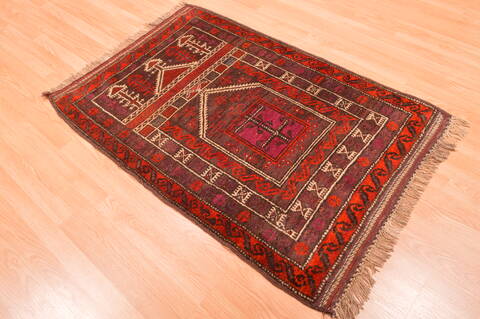 Baluch Red Hand Knotted 30 X 47  Area Rug 100-89821 Image 3