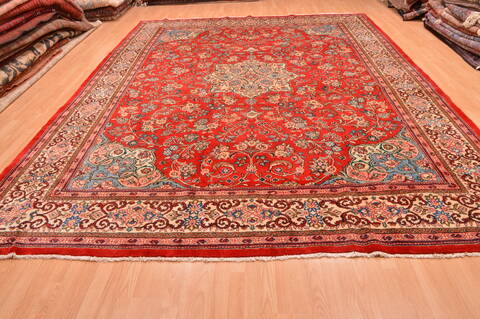 Moshk Abad Red Hand Knotted 100 X 136  Area Rug 100-89849 Image 1