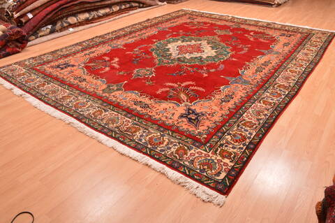 Tabriz Red Hand Knotted 100 X 131  Area Rug 100-89850 Image 2