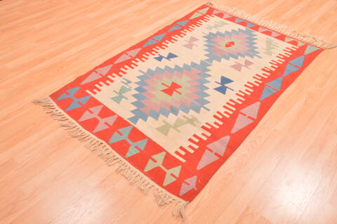 Kilim Red Hand Knotted 38 X 57  Area Rug 100-89904 Image 2