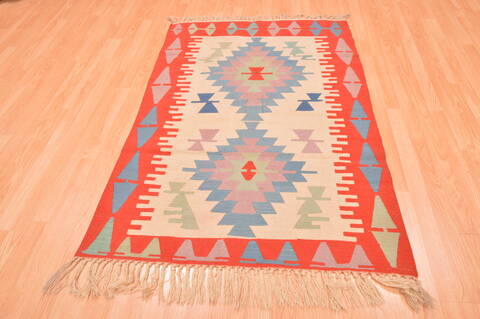 Kilim Red Hand Knotted 38 X 57  Area Rug 100-89904 Image 4
