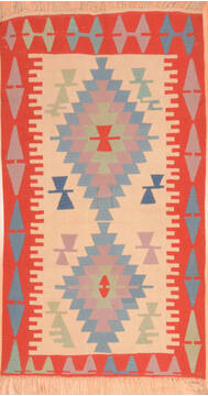 Kilim Red Hand Knotted 3'8" X 5'7"  Area Rug 100-89904