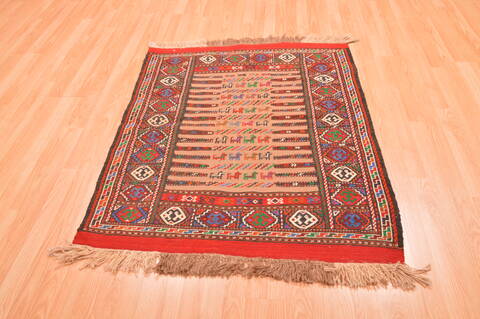 Kilim Red Square Hand Knotted 36 X 45  Area Rug 100-89911 Image 1