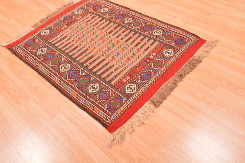 Kilim Red Square Hand Knotted 36 X 45  Area Rug 100-89911 Image 2