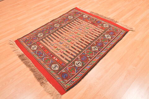 Kilim Red Square Hand Knotted 36 X 45  Area Rug 100-89911 Image 3
